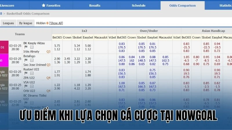 Ưu điểm khi lựa chọn cá cược tại Nowgoal